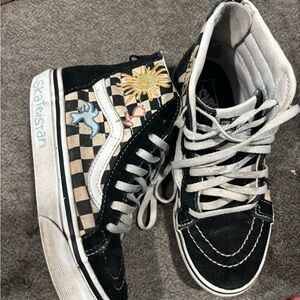 Vans Black and White Checkered High-Tops with Embroidery